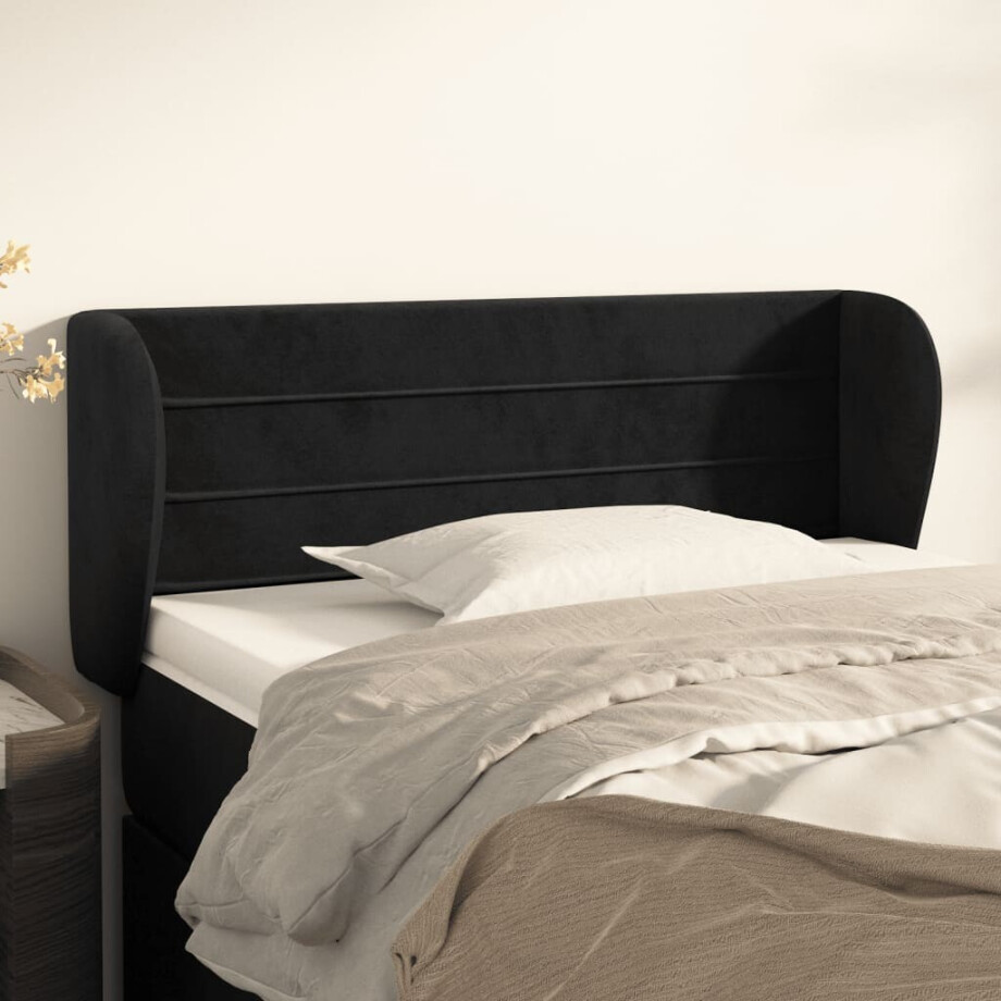 vidaXL Hoofdbord met randen 93x23x78/88 cm fluweel zwart vidaXL Hoofdbord met randen 93x23x78/88 cm fluweel zwart afbeelding 1