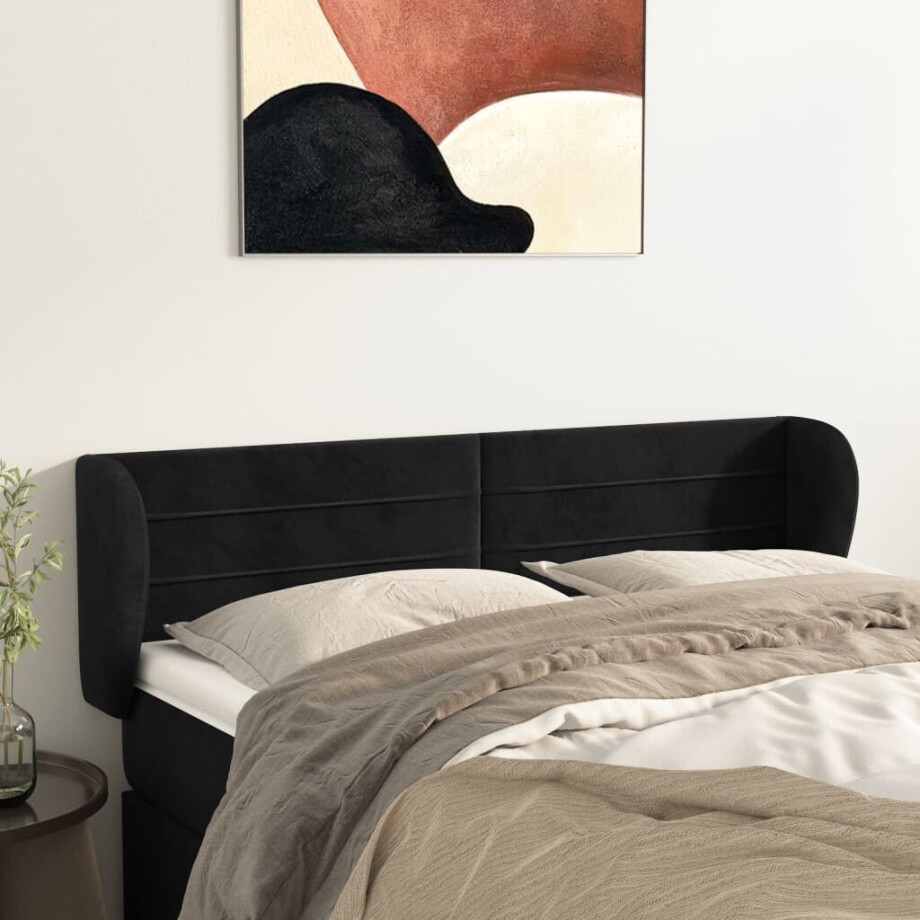 vidaXL Hoofdbord met randen 147x23x78/88 cm fluweel zwart afbeelding 1