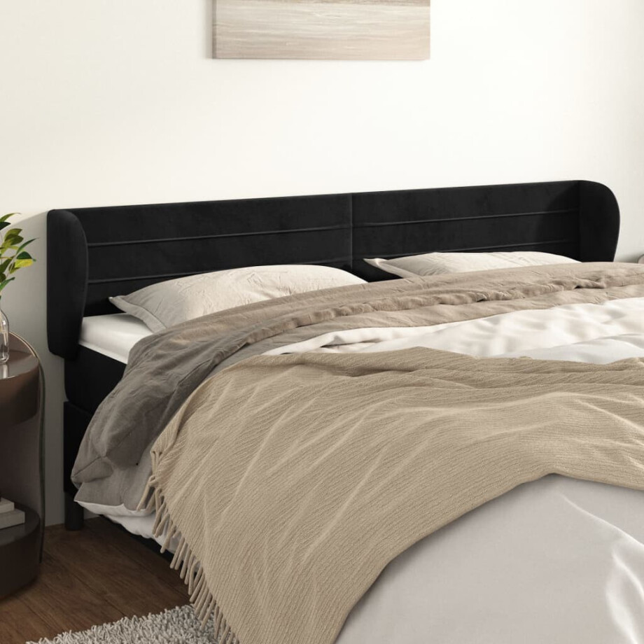 vidaXL Hoofdbord met randen 163x23x78/88 cm fluweel zwart afbeelding 1