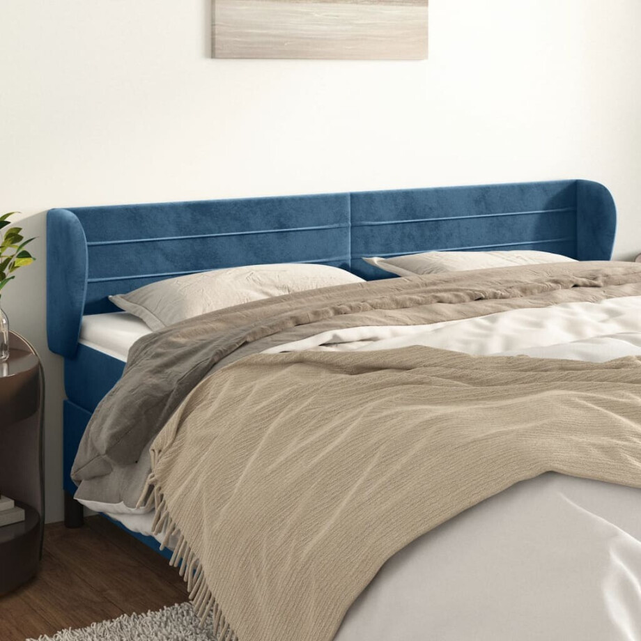 vidaXL Hoofdbord met randen 163x23x78/88 cm fluweel donkerblauw afbeelding 1