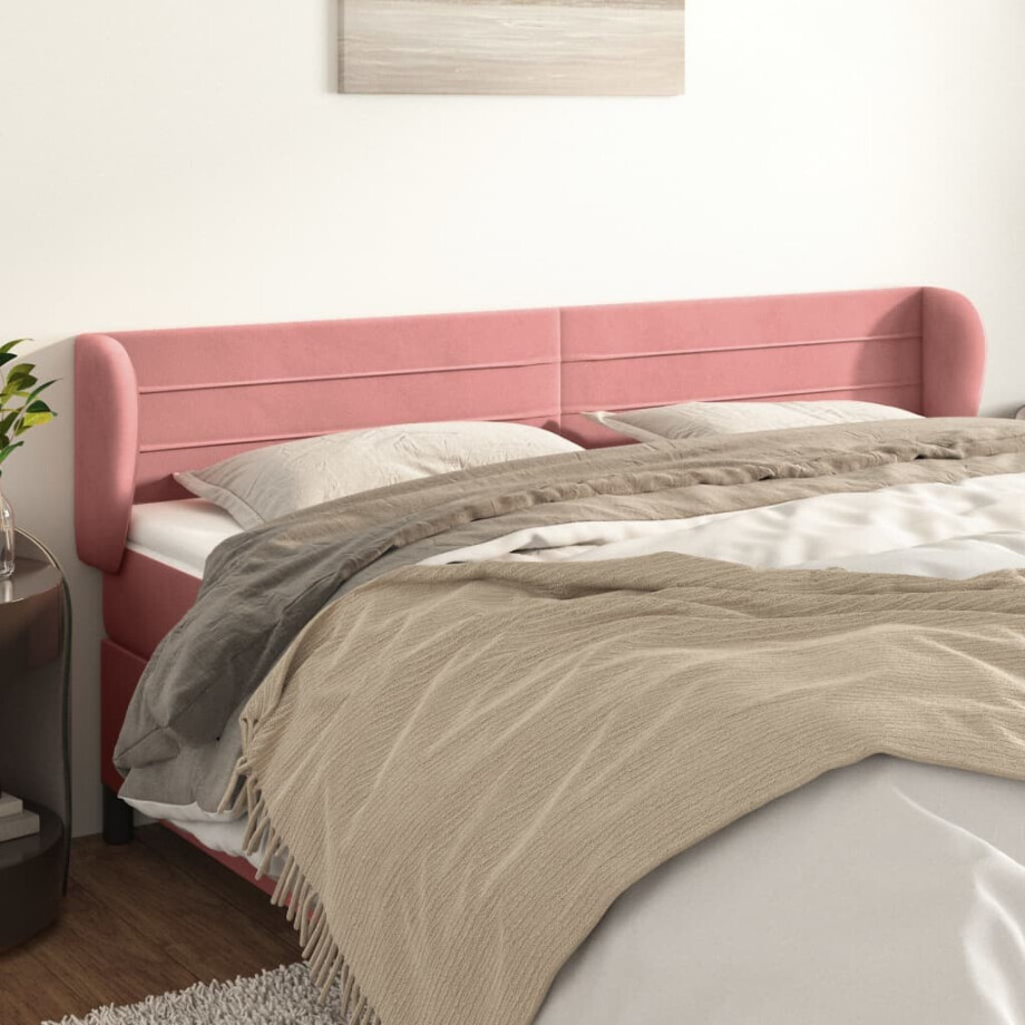 vidaXL Hoofdbord met randen 203x23x78/88 cm fluweel roze afbeelding 1