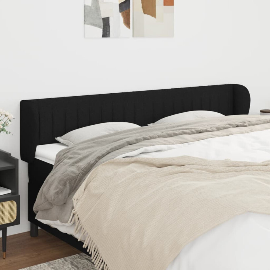 vidaXL Hoofdbord met randen 163x23x78/88 cm stof zwart afbeelding 1