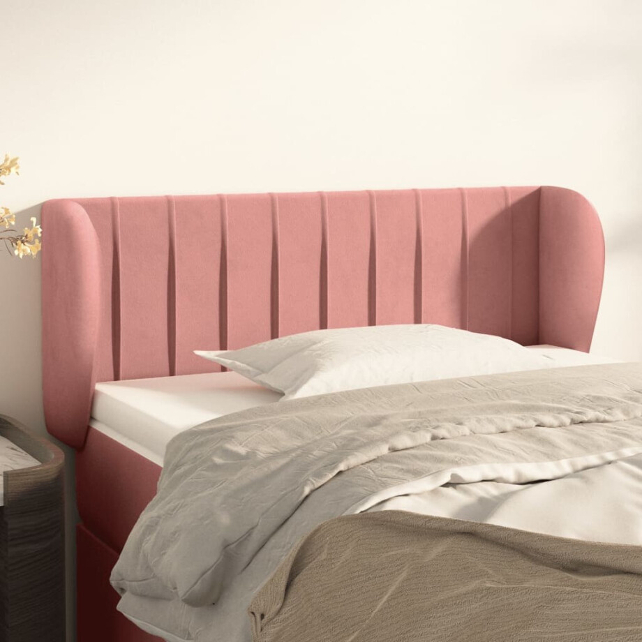 vidaXL Hoofdbord met randen 93x23x78/88 cm fluweel roze afbeelding 1
