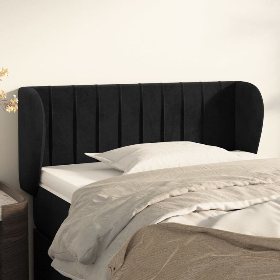 vidaXL Hoofdbord met randen 103x23x78/88 cm fluweel zwart afbeelding 1