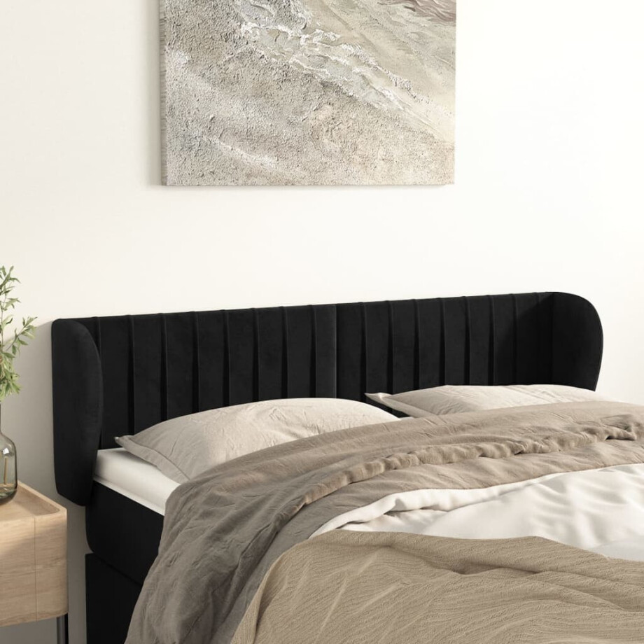 vidaXL Hoofdbord met randen 147x23x78/88 cm fluweel zwart afbeelding 1
