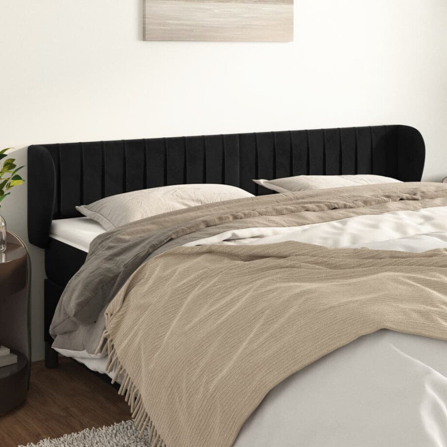 vidaXL Hoofdbord met randen 163x23x78/88 cm fluweel zwart afbeelding 1