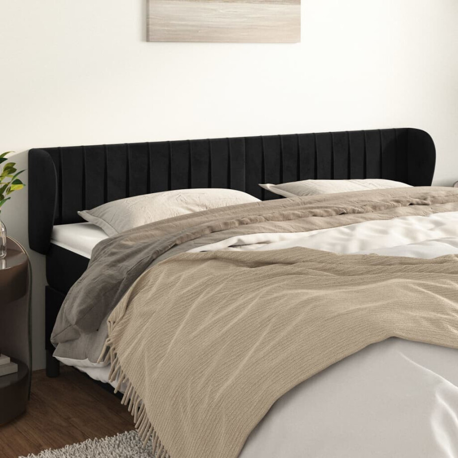 vidaXL Hoofdbord met randen 203x23x78/88 cm fluweel zwart afbeelding 1