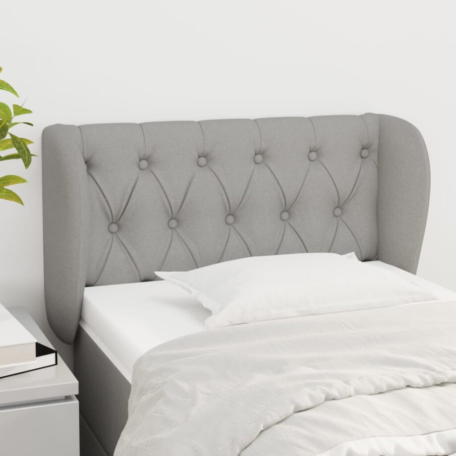 vidaXL Hoofdbord met randen 83x23x78/88 cm stof lichtgrijs vidaXL Hoofdbord met randen 83x23x78/88 cm stof lichtgrijs afbeelding 1