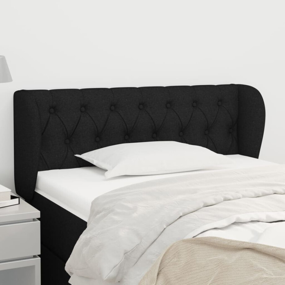 vidaXL Hoofdbord met randen 103x23x78/88 cm stof zwart vidaXL Hoofdbord met randen 103x23x78/88 cm stof zwart afbeelding 1