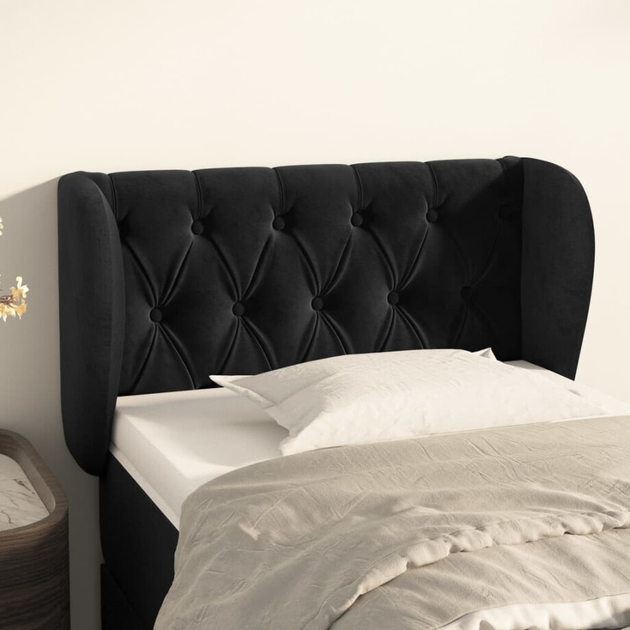 vidaXL Hoofdbord met randen 83x23x78/88 cm fluweel zwart vidaXL Hoofdbord met randen 83x23x78/88 cm fluweel zwart afbeelding 1