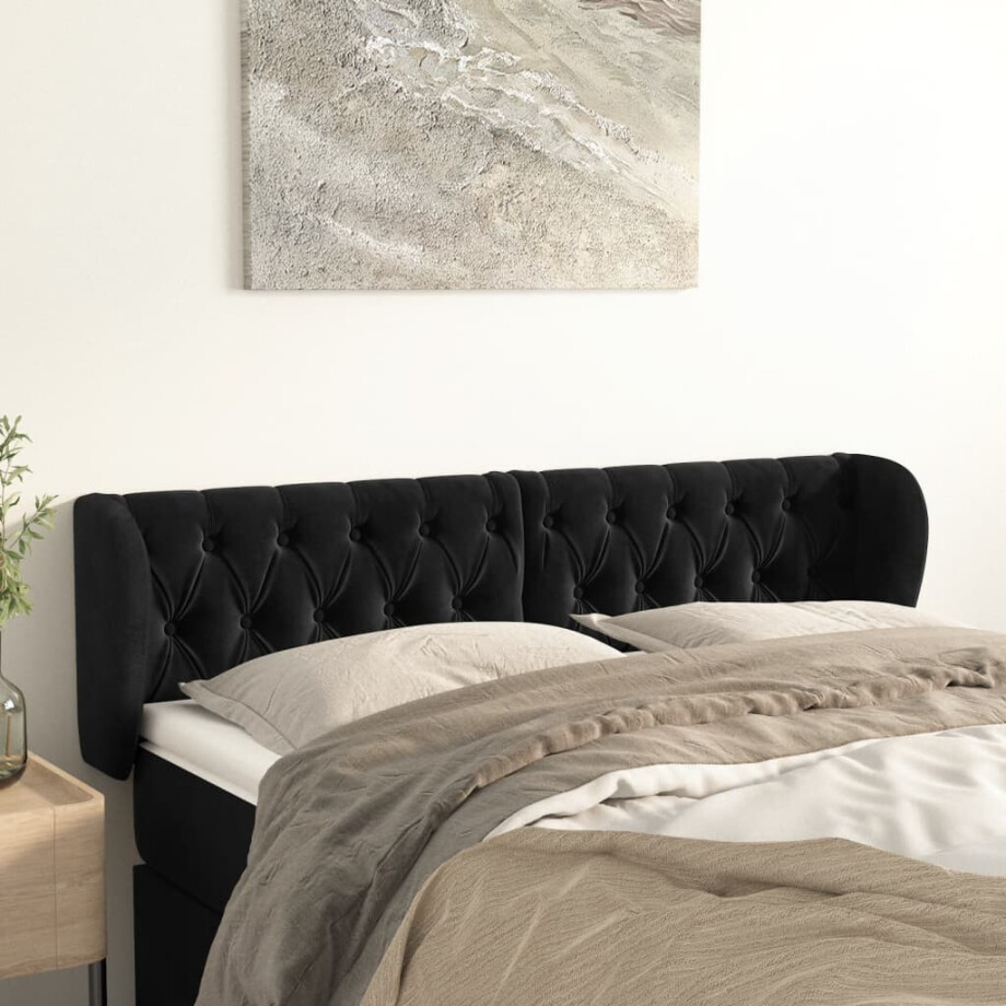 vidaXL Hoofdbord met randen 163x23x78/88 cm fluweel zwart afbeelding 1