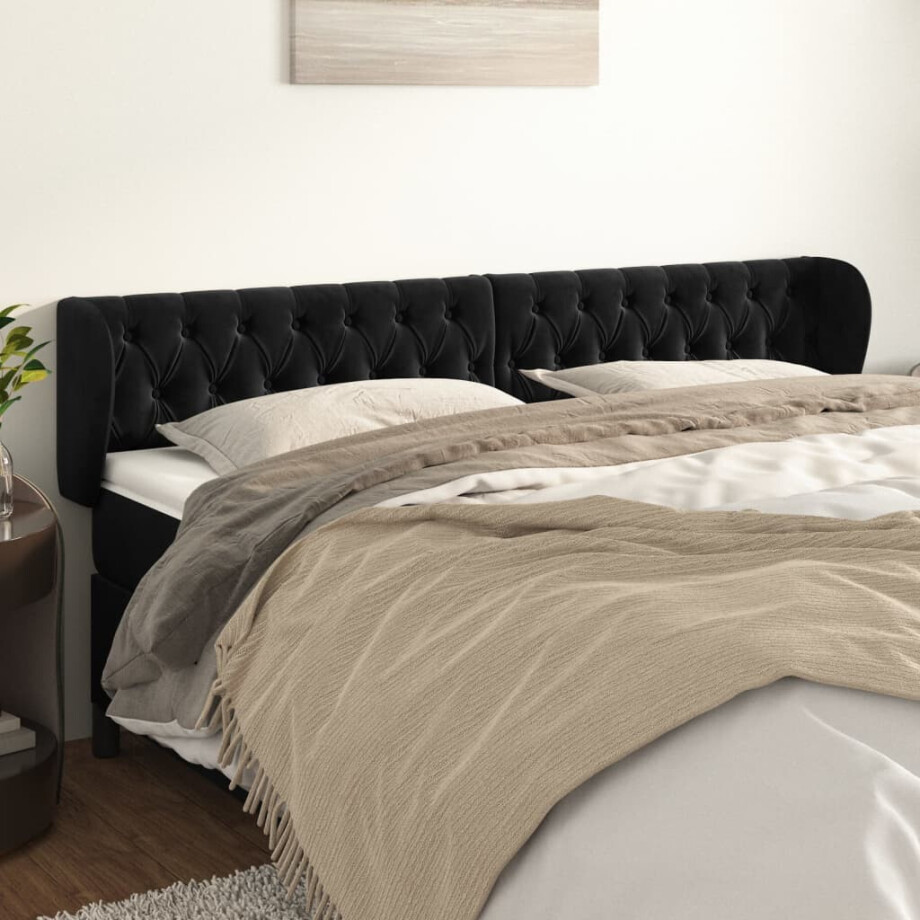 vidaXL Hoofdbord met randen 203x23x78/88 cm fluweel zwart afbeelding 1