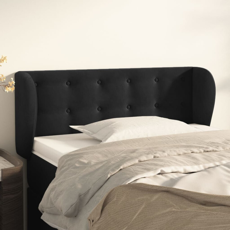 vidaXL Hoofdbord met randen 103x23x78/88 cm fluweel zwart afbeelding 1