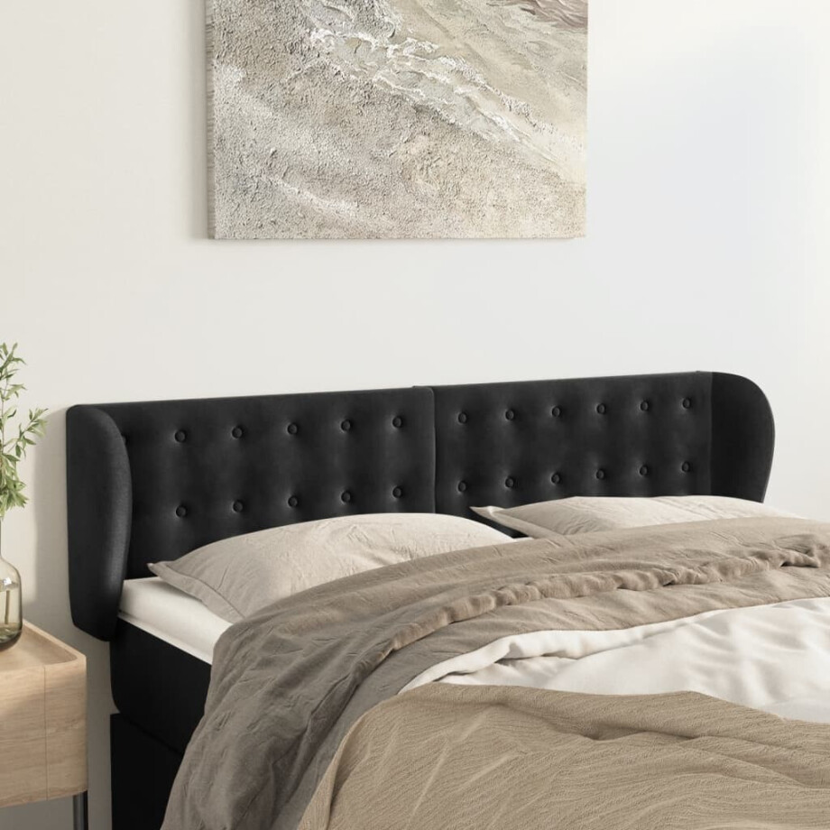 vidaXL Hoofdbord met randen 147x23x78/88 cm fluweel zwart afbeelding 1