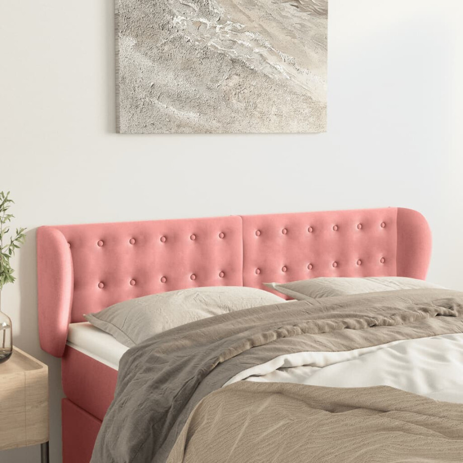 vidaXL Hoofdbord met randen 147x23x78/88 cm fluweel roze afbeelding 1