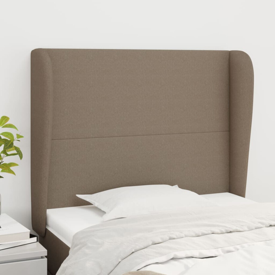 vidaXL Hoofdbord met randen 83x23x118/128 cm stof taupe afbeelding 1