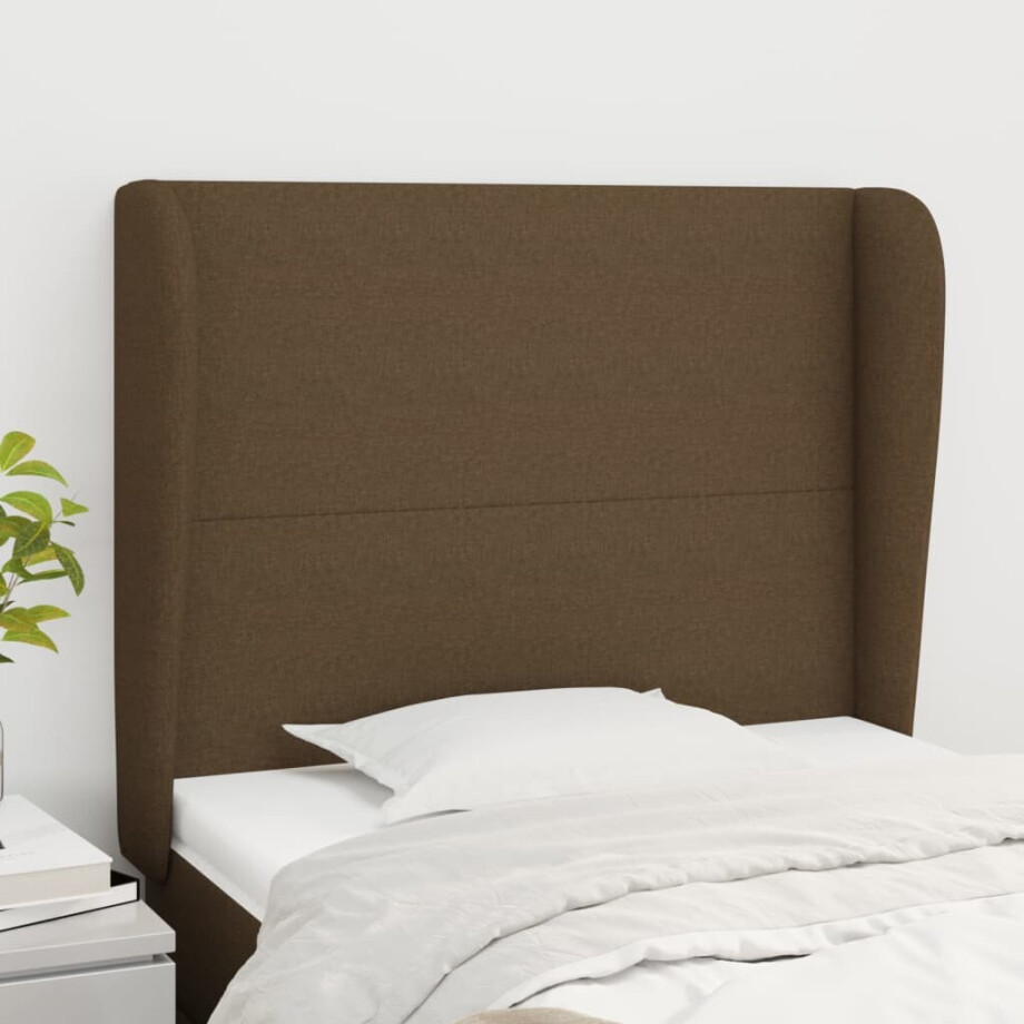 vidaXL Hoofdbord met randen 93x23x118/128 cm stof donkerbruin vidaXL Hoofdbord met randen 93x23x118/128 cm stof donkerbruin afbeelding 1