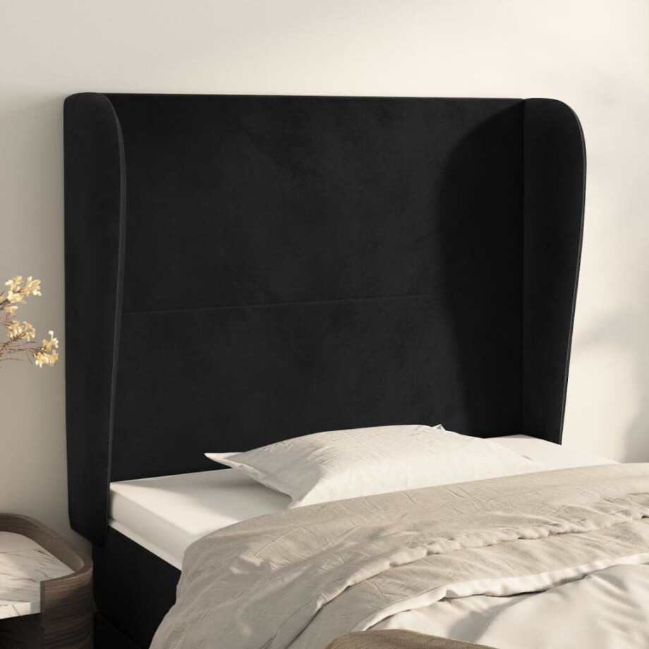 vidaXL Hoofdbord met randen 103x23x118/128 cm fluweel zwart vidaXL Hoofdbord met randen 103x23x118/128 cm fluweel zwart afbeelding 1