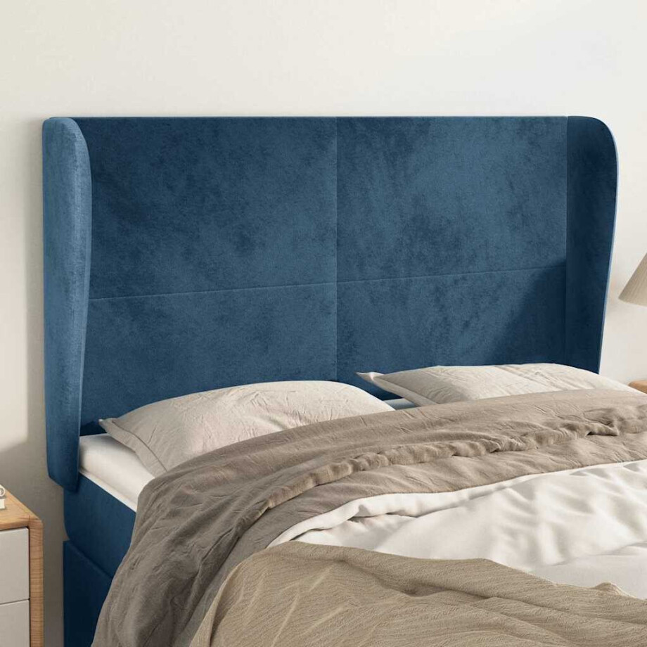 vidaXL Hoofdbord met randen 147x23x118/128 cm fluweel donkerblauw vidaXL Hoofdbord met randen 147x23x118/128 cm fluweel donkerblauw afbeelding 1