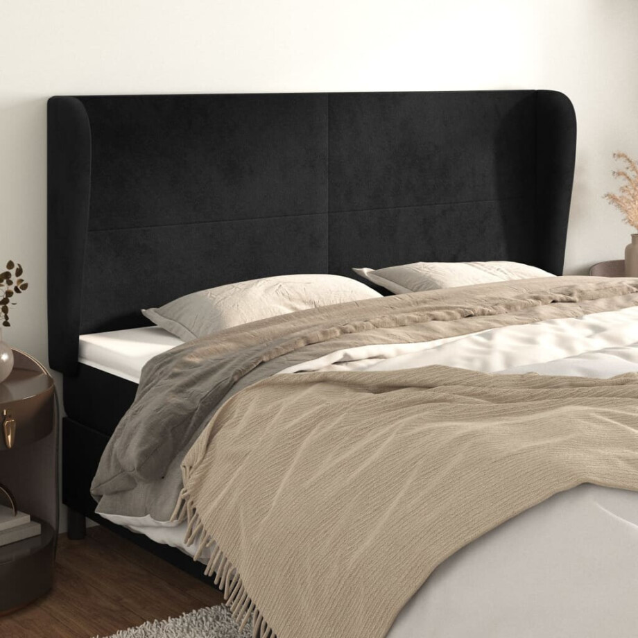 vidaXL Hoofdbord met randen 203x23x118/128 cm fluweel zwart afbeelding 1