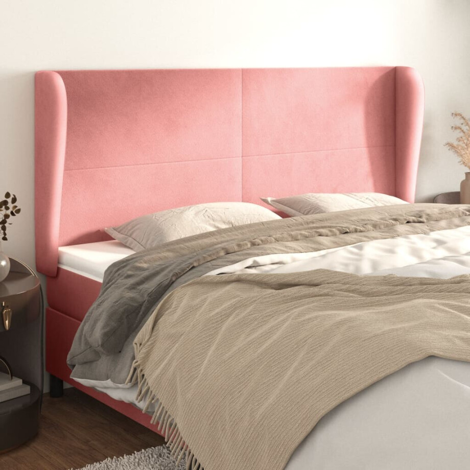vidaXL Hoofdbord met randen 203x23x118/128 cm fluweel roze afbeelding 1