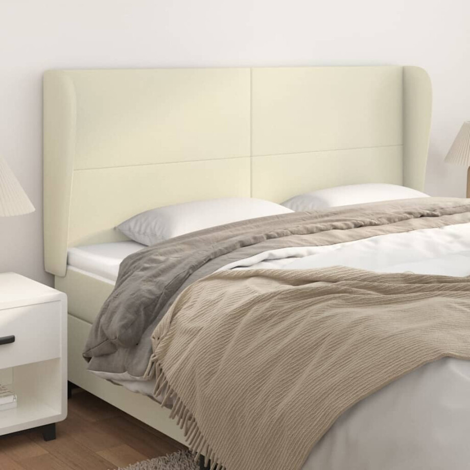 vidaXL Hoofdbord met randen 163x23x118/128 cm kunstleer crèmekleurig afbeelding 1