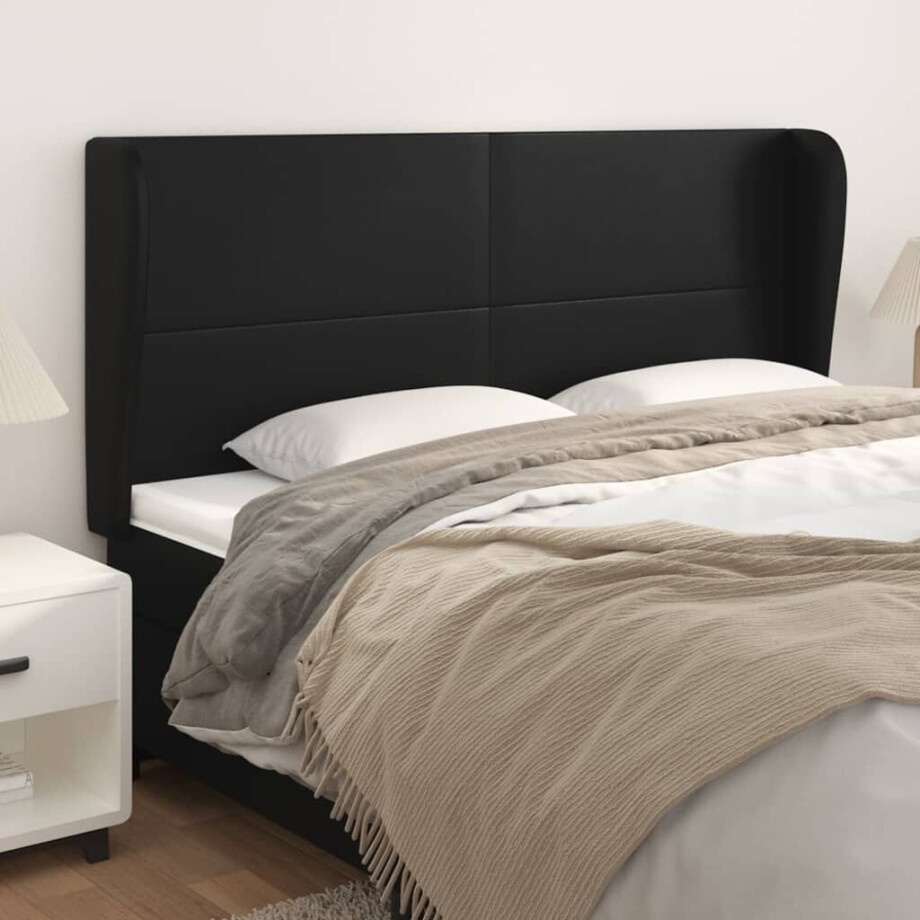 vidaXL Hoofdbord met randen 203x23x118/128 cm kunstleer zwart vidaXL Hoofdbord met randen 203x23x118/128 cm kunstleer zwart afbeelding 1