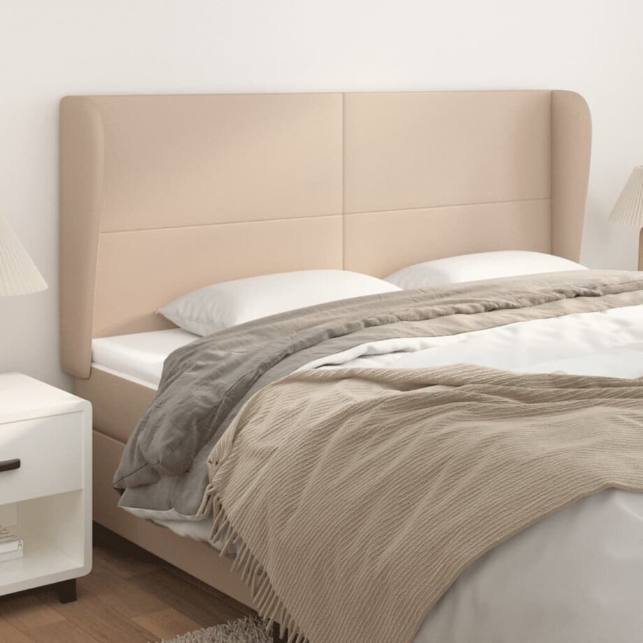 vidaXL Hoofdbord met randen 203x23x118/128cm kunstleer cappuccinokleur vidaXL Hoofdbord met randen 203x23x118/128cm kunstleer cappuccinokleur afbeelding 1