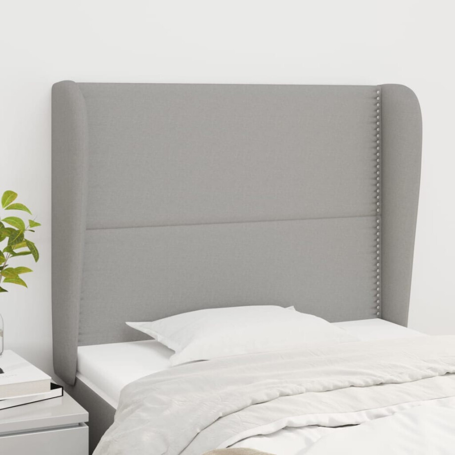 vidaXL Hoofdbord met randen 93x23x118/128 cm stof lichtgrijs afbeelding 1