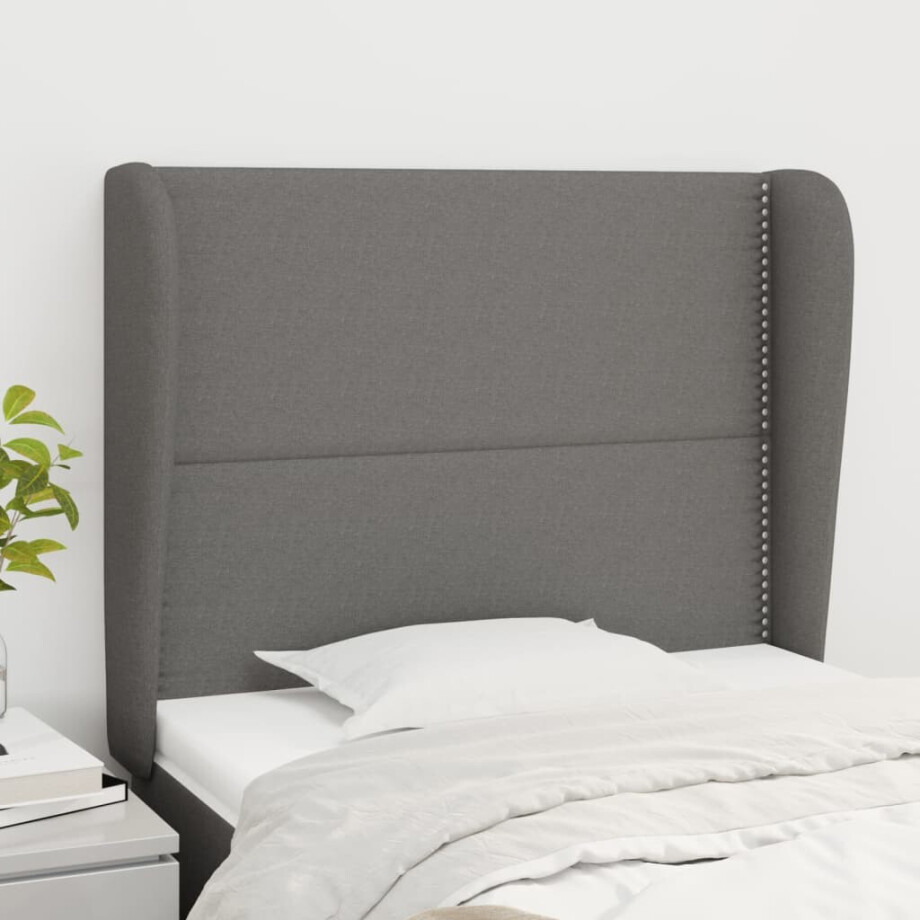 vidaXL Hoofdbord met randen 93x23x118/128 cm stof donkergrijs afbeelding 1