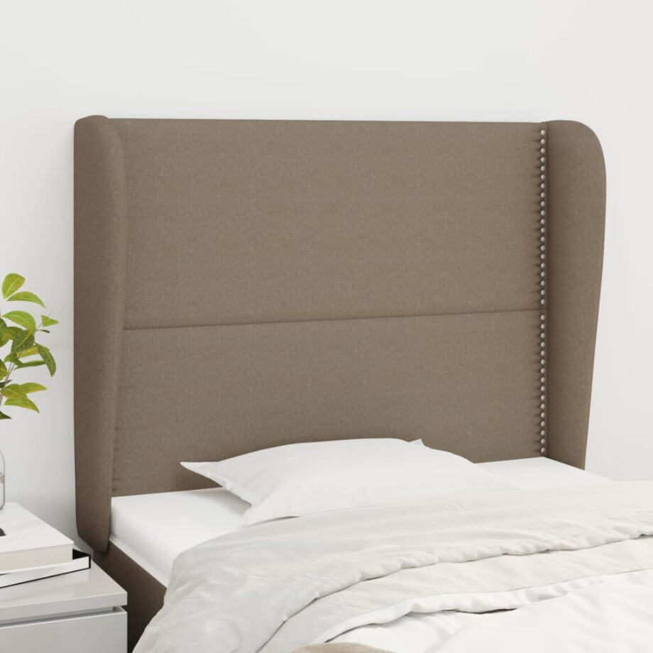 vidaXL Hoofdbord met randen 93x23x118/128 cm stof taupe afbeelding 1