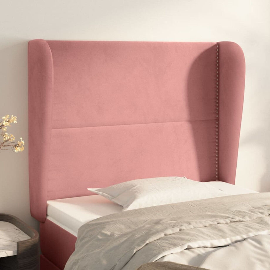 vidaXL Hoofdbord met randen 103x23x118/128 cm fluweel roze vidaXL Hoofdbord met randen 103x23x118/128 cm fluweel roze afbeelding 1