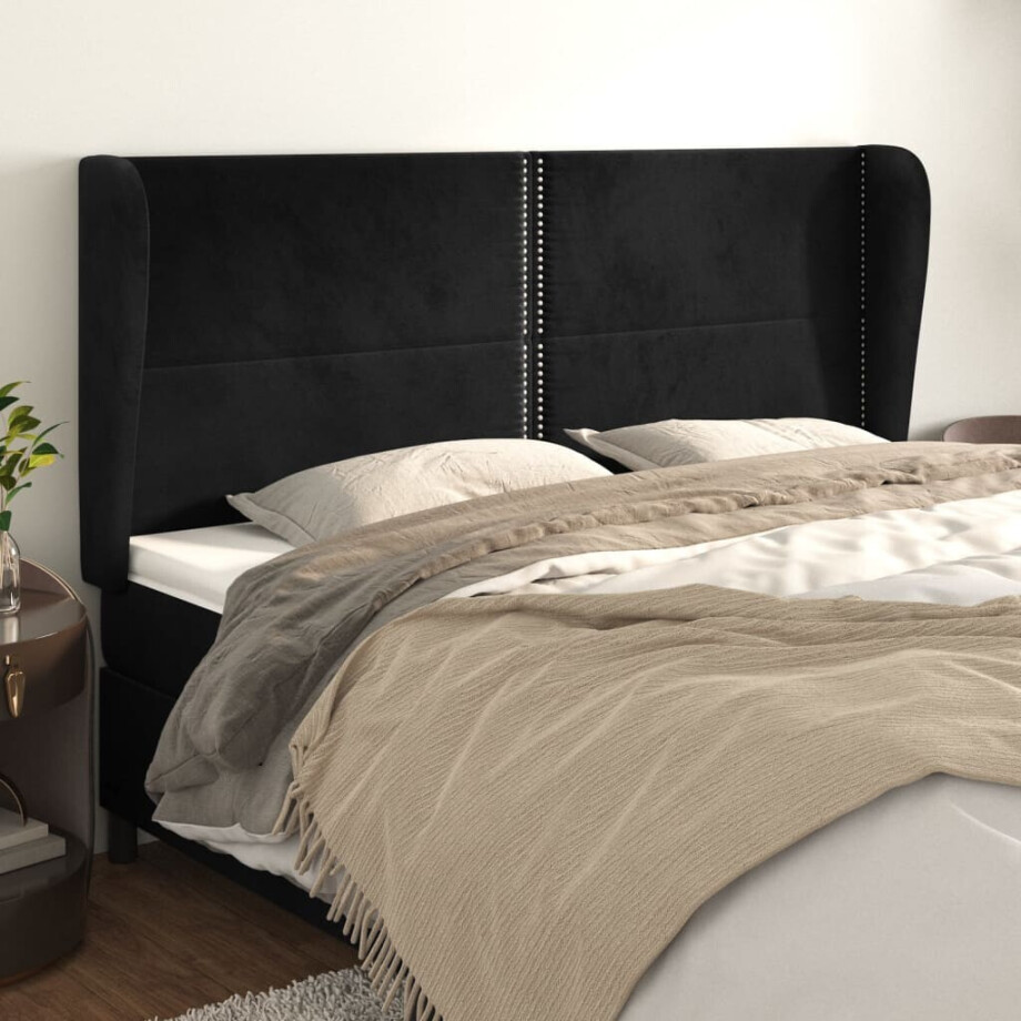 vidaXL Hoofdbord met randen 203x23x118/128 cm fluweel zwart afbeelding 1