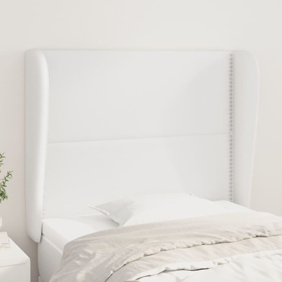 vidaXL Hoofdbord met randen 83x23x118/128 cm kunstleer wit afbeelding 1