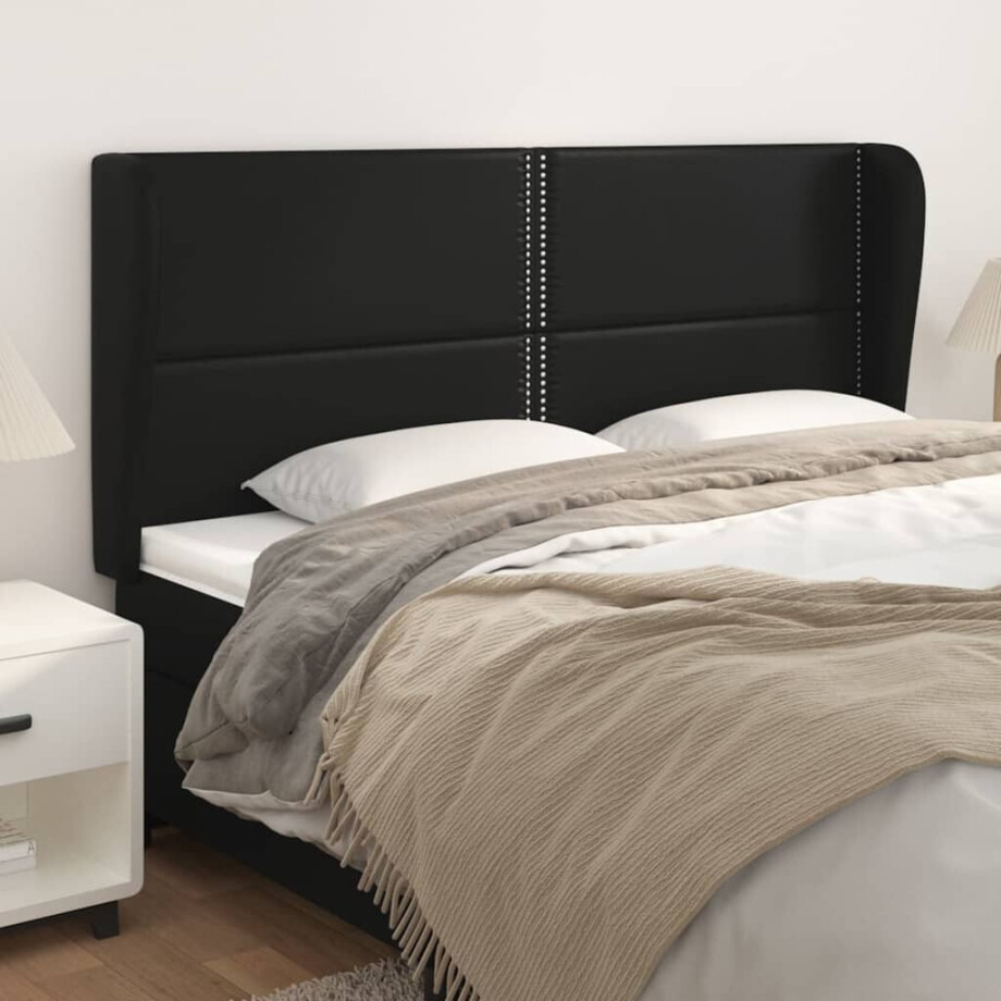 vidaXL Hoofdbord met randen 203x23x118/128 cm kunstleer zwart vidaXL Hoofdbord met randen 203x23x118/128 cm kunstleer zwart afbeelding 1