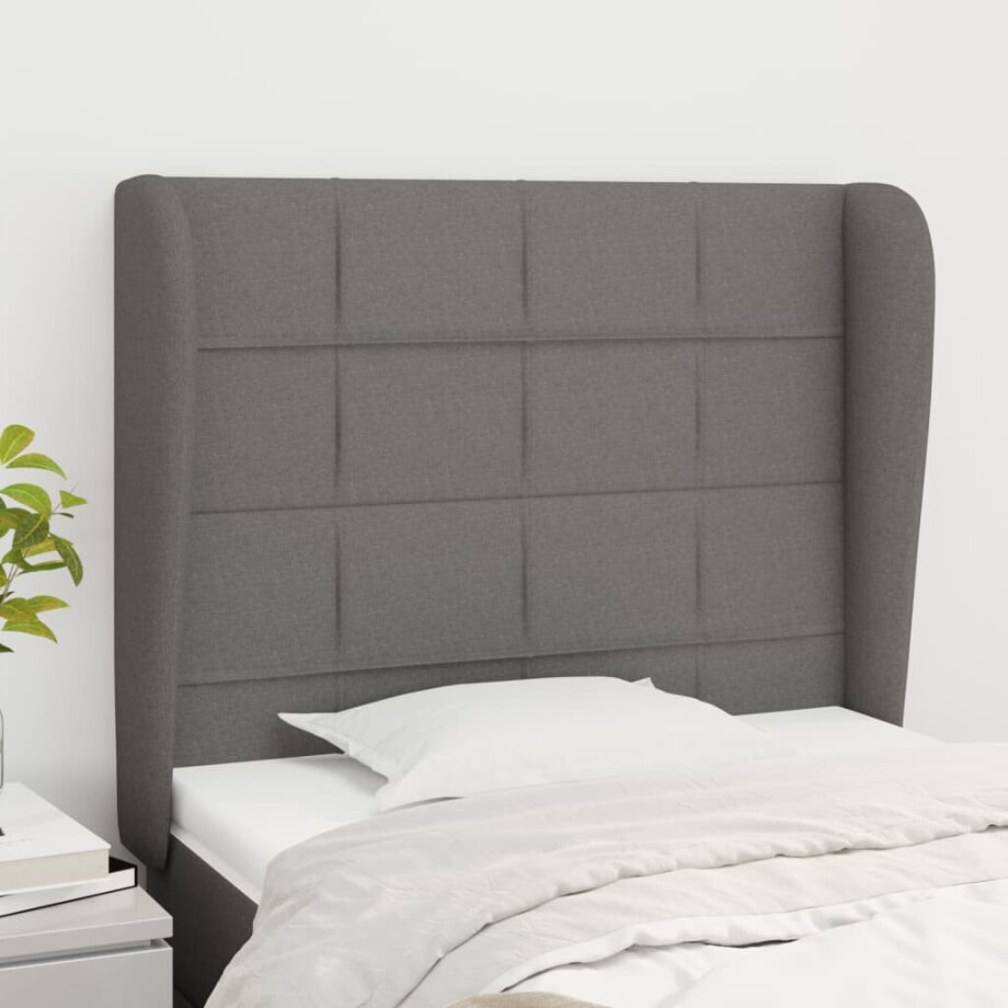 vidaXL Hoofdbord met randen 93x23x118/128 cm stof donkergrijs afbeelding 1