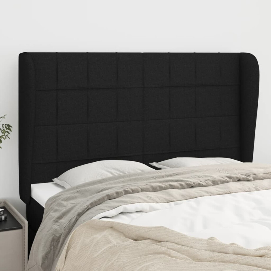 vidaXL Hoofdbord met randen 147x23x118/128 cm stof zwart afbeelding 1