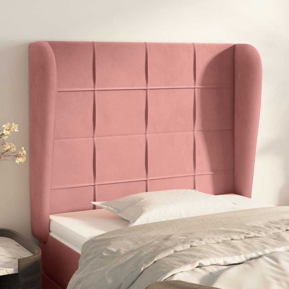 vidaXL Hoofdbord met randen 103x23x118/128 cm fluweel roze afbeelding 1