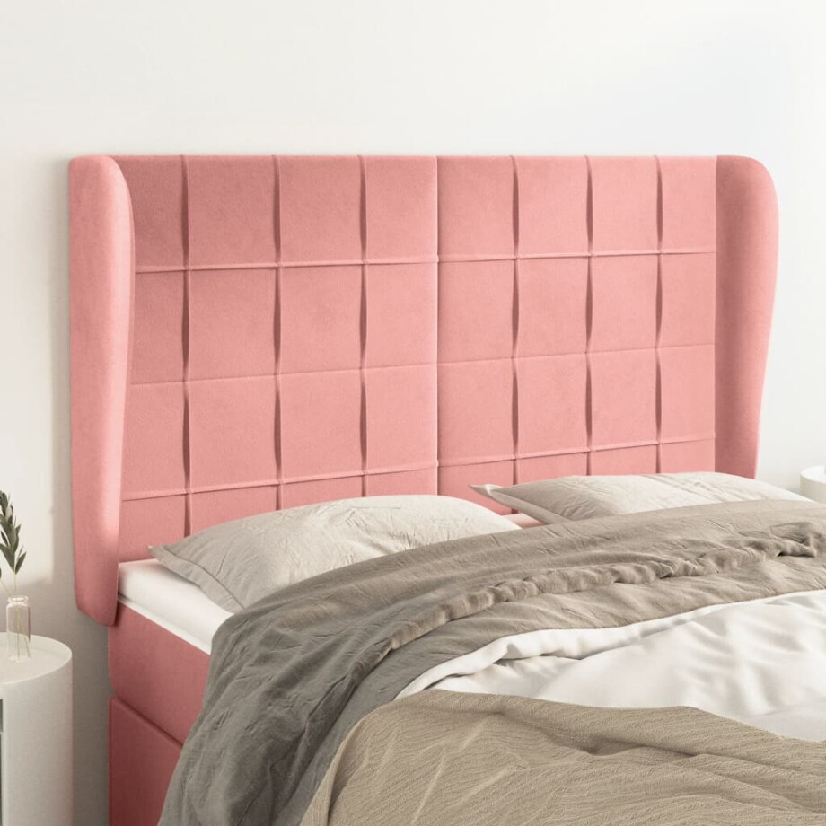 vidaXL Hoofdbord met randen 147x23x118/128 cm fluweel roze afbeelding 1