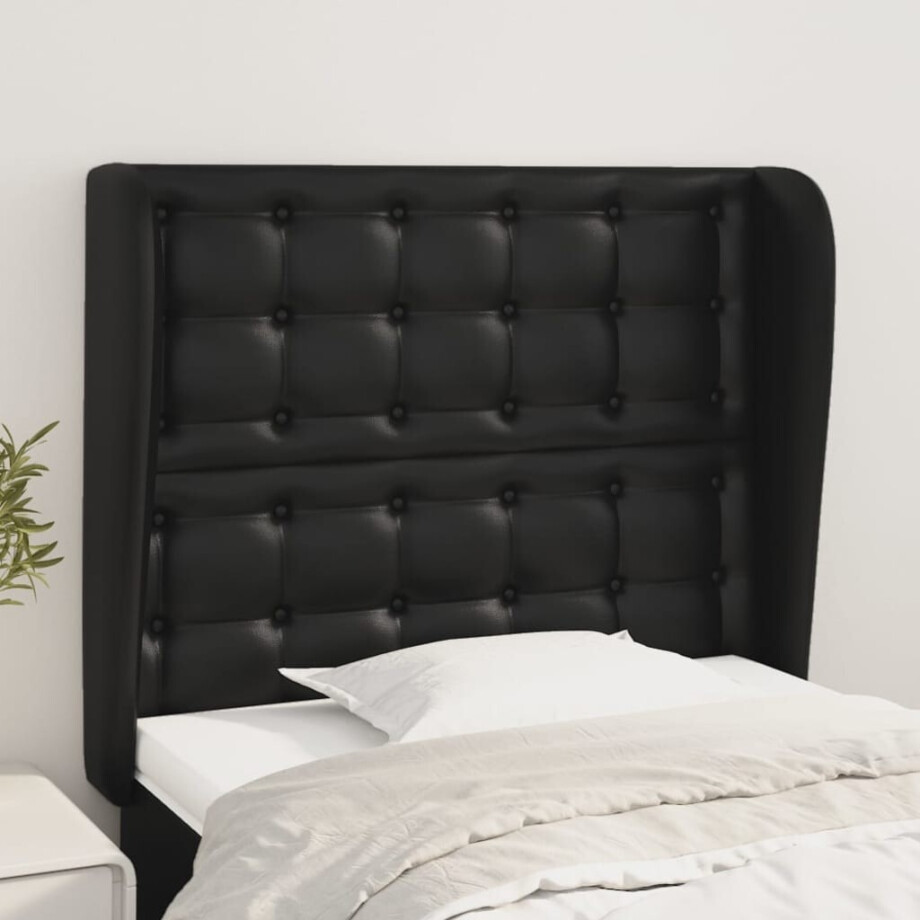 vidaXL Hoofdbord met randen 103x23x118/128 cm kunstleer zwart vidaXL Hoofdbord met randen 103x23x118/128 cm kunstleer zwart afbeelding 1