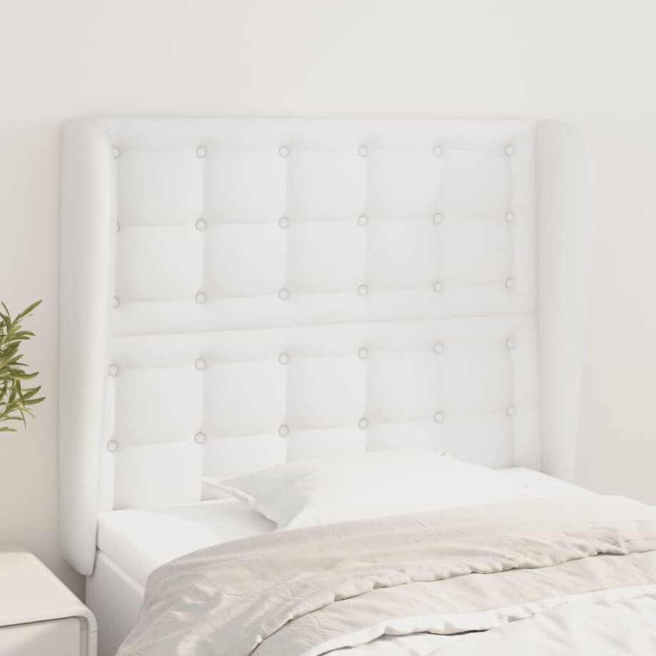 vidaXL Hoofdbord met randen 103x23x118/128 cm kunstleer wit afbeelding 1