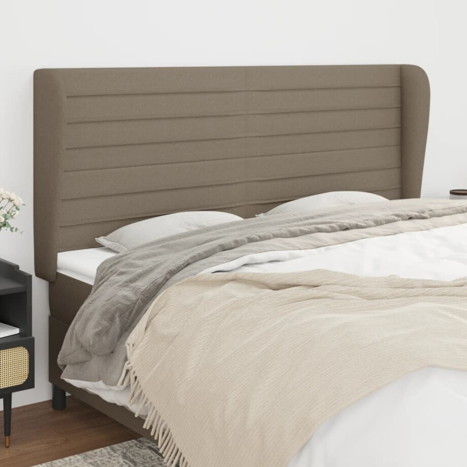 vidaXL Hoofdbord met randen 183x23x118/128 cm stof taupe afbeelding 1