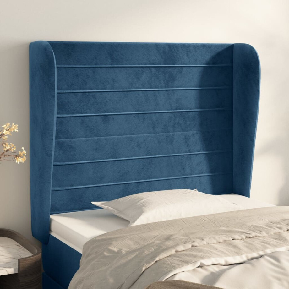 vidaXL Hoofdbord met randen 103x23x118/128 cm fluweel donkerblauw afbeelding 1