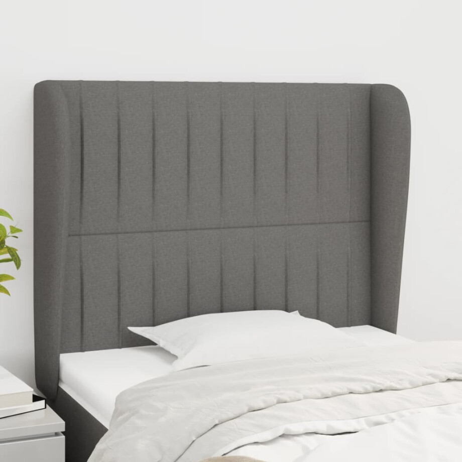 vidaXL Hoofdbord met randen 103x23x118/128 cm stof donkergrijs afbeelding 1