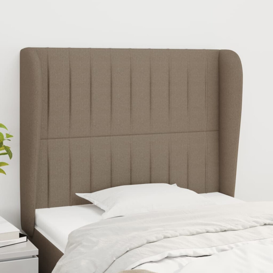 vidaXL Hoofdbord met randen 103x23x118/128 cm stof taupe afbeelding 1