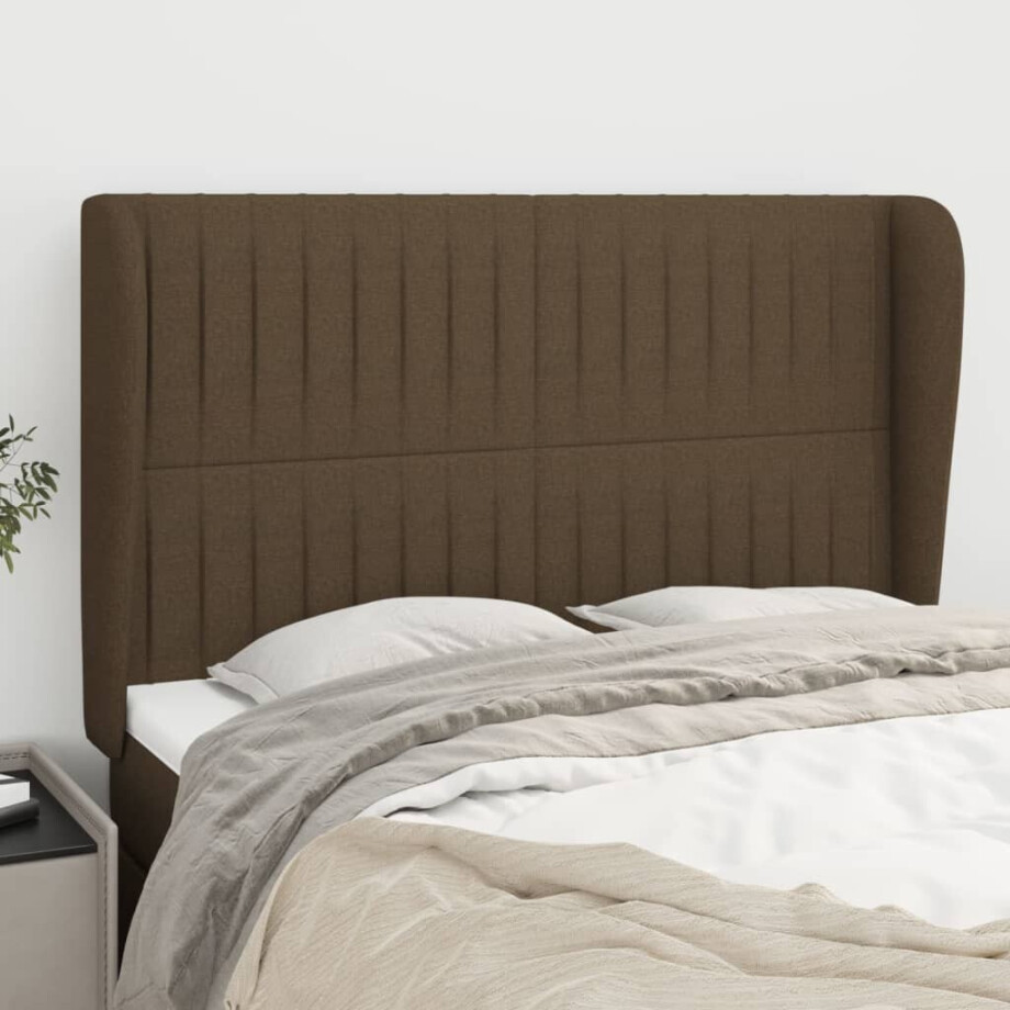 vidaXL Hoofdbord met randen 147x23x118/128 cm stof donkerbruin vidaXL Hoofdbord met randen 147x23x118/128 cm stof donkerbruin afbeelding 1