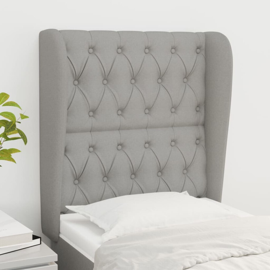 vidaXL Hoofdbord met randen 83x23x118/128 cm stof lichtgrijs afbeelding 1