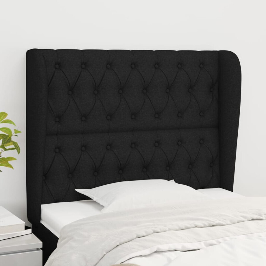 vidaXL Hoofdbord met randen 93x23x118/128 cm stof zwart vidaXL Hoofdbord met randen 93x23x118/128 cm stof zwart afbeelding 1