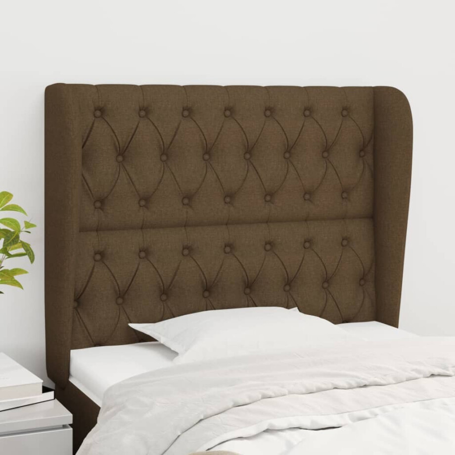 vidaXL Hoofdbord met randen 93x23x118/128 cm stof donkerbruin afbeelding 1