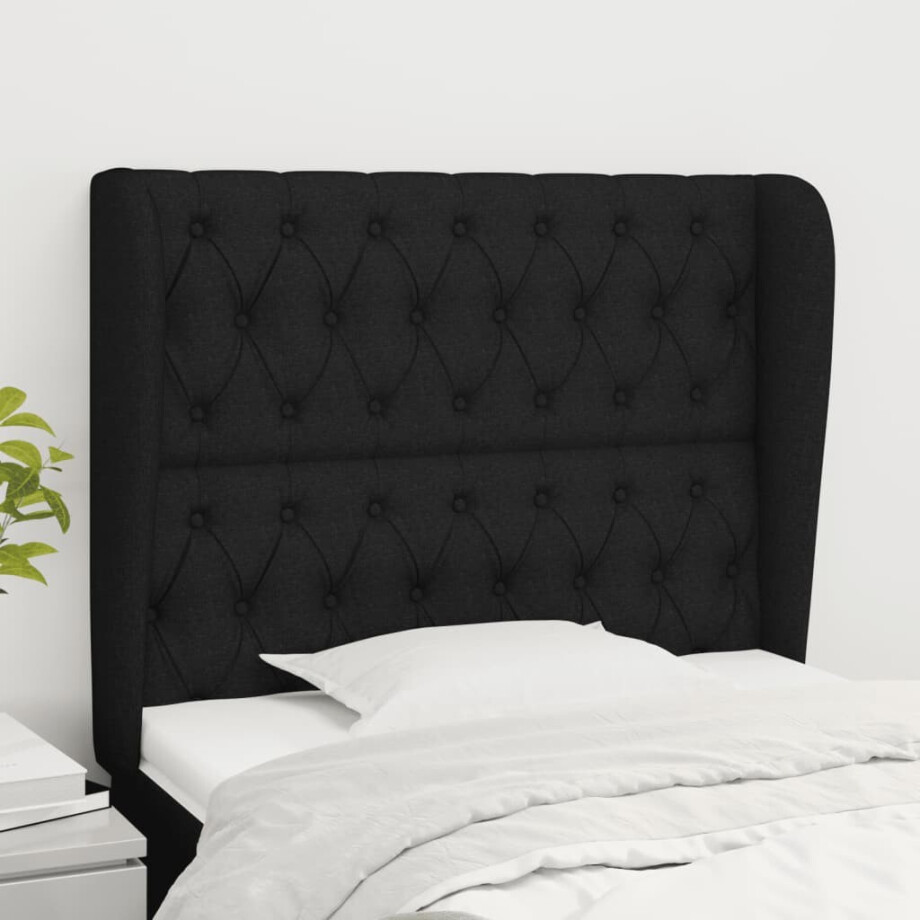 vidaXL Hoofdbord met randen 103x23x118/128 cm stof zwart afbeelding 1